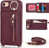 iPhone 7 8 SE (2020) Case with Card Holder for Women, iPhone 7 Phone Case Wallet with Strap Credit Card Slots Crossbody with Kickstand Zipper Shockproof Case for iPhoneSE (2020) - Red Wine