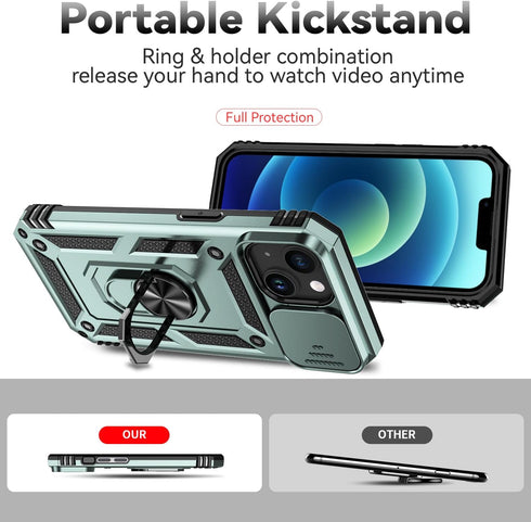 Hitaoyou Compatible with iPhone 15 Plus Case, iPhone 15 Plus Case with Camera Cover & Kickstand, Military Grade