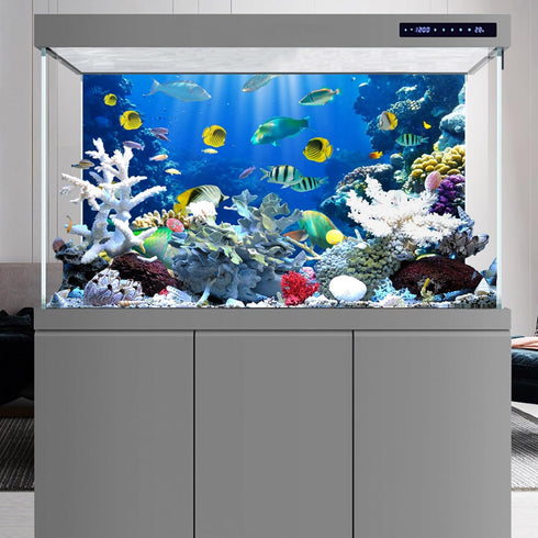 YongFoto 36x14 Inches Tropical Fish Terrarium Background Deep Sea Marine Coral Polyester Aquarium Backdrop