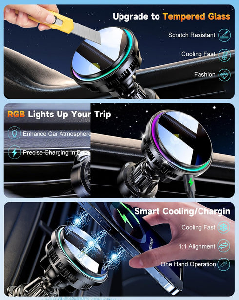 WEKEFON 2026 15W 17/16/15/14/13/12, Upgraded TEC & Fan Cooling Magnetic Wireless Car Charger, For Magsafe Car Mount