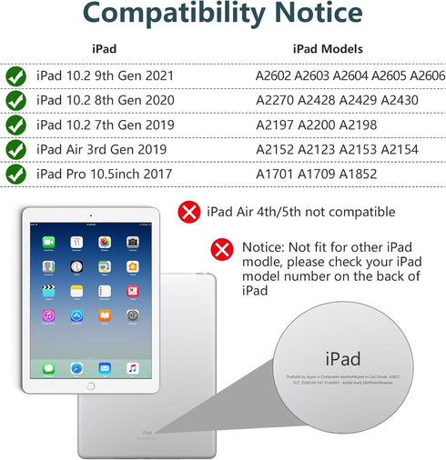 Keyboard Case for iPad 10.2" 9th Gen 2021/8th Gen 2020, Wireless Bluetooth Keyboard for iPad Air 3/iPad Pro 10.5"
