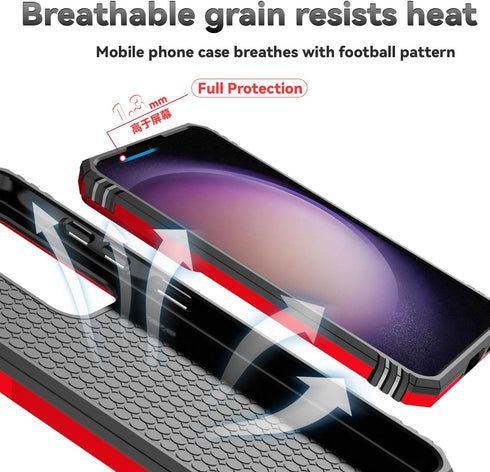 SunStory Galaxy S24 Case - Military-Grade Protection, HD Screen Protector, Kickstand & Slide Camera Cover (Red)