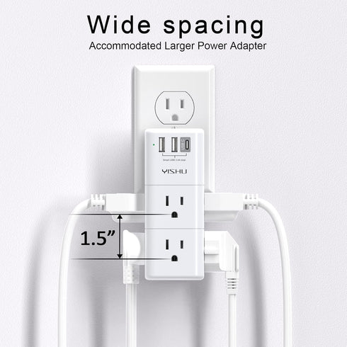 USB Multi Plug Outlet Extender, YISHU Surge Protector with Rotating Plug, 6 AC Plug Extender with 3 USB