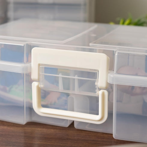 IRIS USA 4"x 6" Photo Storage Box - 2-Pack Container Keeper Organizer with 12 Cases for Pictures Crafts