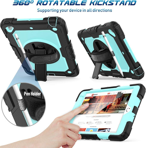 Timecity Case for iPad Mini 5th Generation, Heavy Duty Case with Screen Stand, Hand Strap, Shoulder Strap for 7.9 Inch