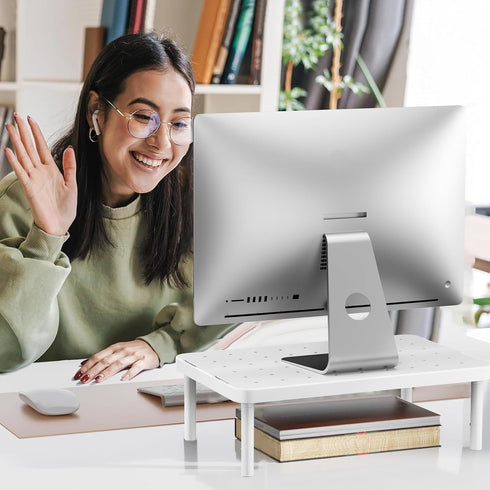 (PTT001-W), 1 Pack, WALI Computer Monitor Stand for Desk, Adjustable Laptop Riser, Desk Monitor Stand Underneath