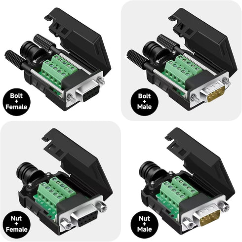 DB9 Female Breakout Connector, 9PIN Port Solderless RS232 D-SUB Serial Adapter with Screw Terminals