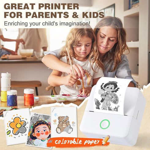 Thermal Mini Printer, Portable Inkless Sticker Maker, Bluetooth Printer for Phone, Compatible with iOS & Android