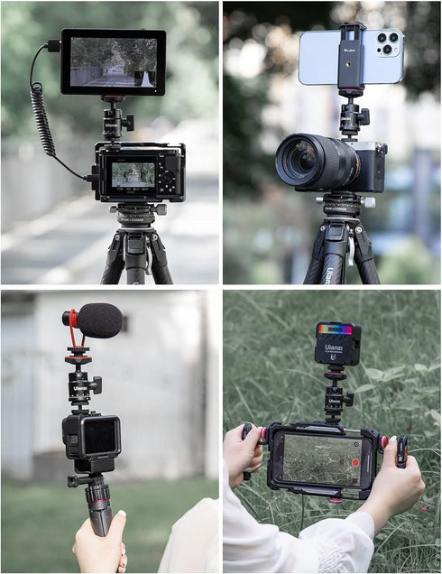 Mini Ball Head, ULANZI H28 Panoramic Tripod Head + Dual Hot Shoe Mount DSLR Camera Adapter