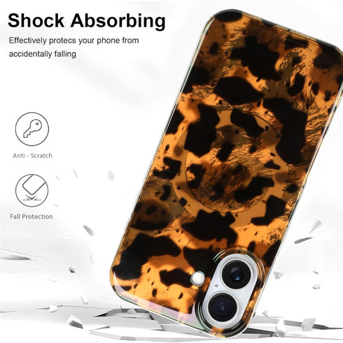 Jefonha 17 17, Compatible with iPhone Case Stylish Leopard Milk Cow Animal Print Phone Case for Women Men, Cute Sparkle