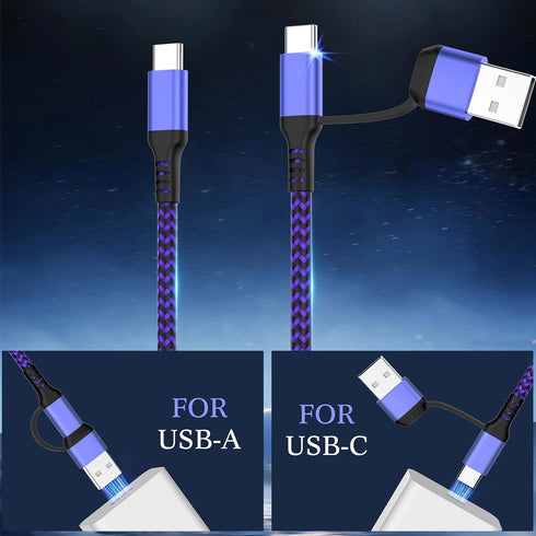 USB C Cable 6FT, 2Pack 60W 2in1 Charging Cable, Fast Charging Nylon Braided USB A/C to USB-C for iPhone 15 Pro Max, iPad