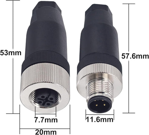 M12 4 Pin Male & Female Socket Panel Aviation Wire Connector, 12mm Outdoor Waterproof IP67, 4 Sets