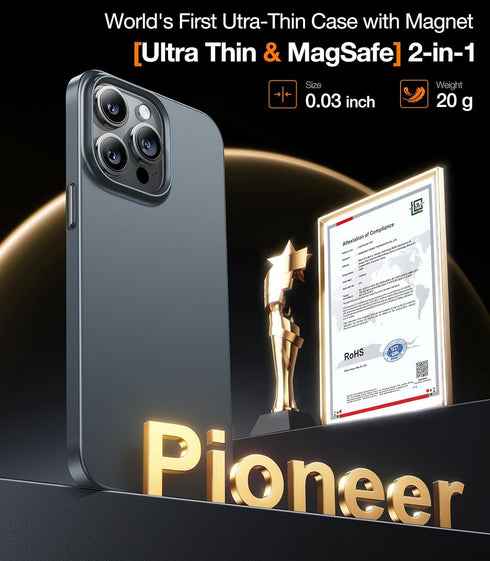 TORRAS Magnetic Slim-Fit for iPhone 15 Pro Max Case, Ultra-Thin 15 ProMax Phone Case Compatible with MagSafe, Lightweight Anti-Scratch Matte Hard iPhone 15 ProMax Case 6.7 inch OriginFit, Grey