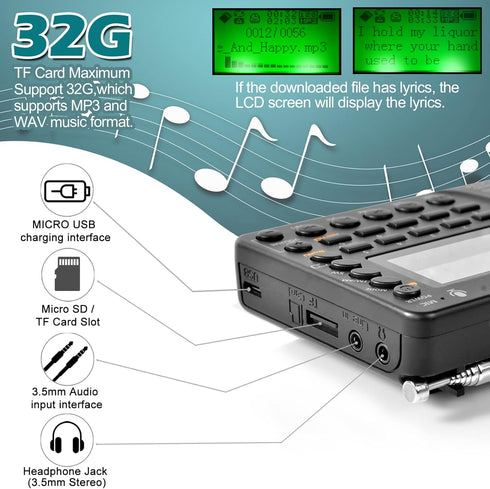 ZHIWHIS Portable Bluetooth Radio, FM AM Shortwave Radio with Sleep Timer, Rechargeable Digital Recorder, MP3 Player
