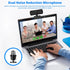 Yunseity 1440P 360 2 Webcam with Microphone, HD USB Computer Web Camera with Rotation, Auto Light Correction Mics