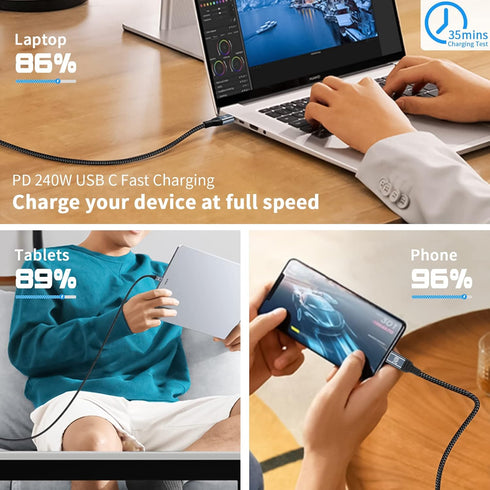 Duttek Right Angle USBC Charging Cord 6.6FT, 240W USB C Fast Charger Cable for Laptops, Samsung, MacBook
