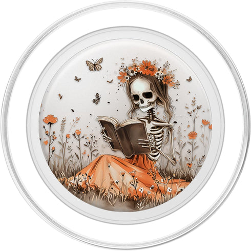 Skeleton Reading Book PopSockets PopGrip for MagSafe, Skull Reader Skeletal Librarian