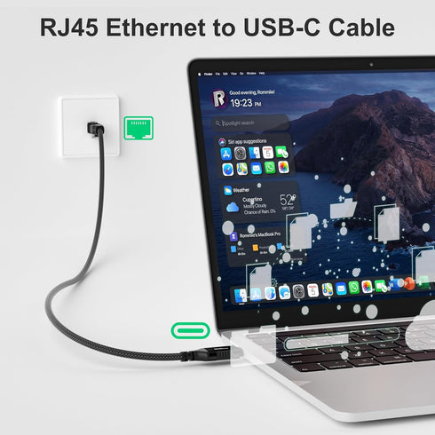 USB C to Ethernet Cable 20 FT, Type C to RJ45 Network Adapter, Gigabit, Braided, Directly Connected, Thunderbolt 4/3