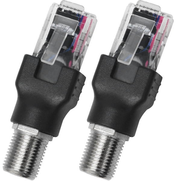 2PCS F Type to RJ45 8P Adapter, Female to Male Coaxial Sleeve Converter for Cable Tester Monitor, Black