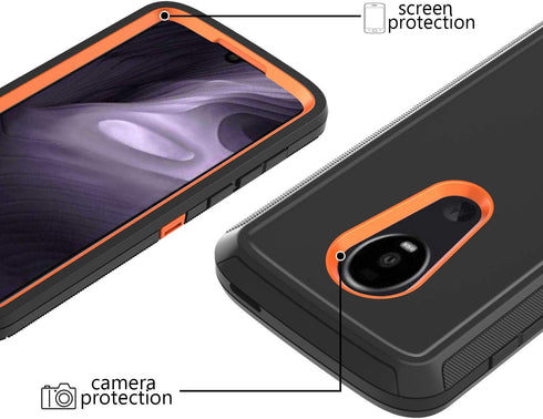 Annymall Moto Z4 Case – Heavy Duty with Built-in Screen Protector, Tough 4 in 1 Rugged Shockproof Cover, Black/Orange