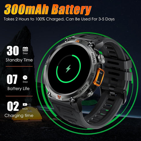 EIGIIS Military Smart Watch for Men, Tactical Rugged with Bluetooth Call, 1.45'' Big Screen Fitness Tracker,