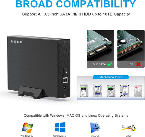 GODO 3.0 3.5 Inch 3.5 inch 18TB USB to Hard Drive Enclosure, Vertical External Hard Drive Docking with Stand for SATA