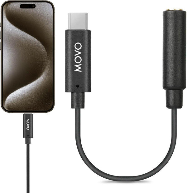 Movo 3.5mm TRRS Microphone Adapter Cable to USB-C, Compatible with iPhone 15 and up, Optimized for Pro Audio