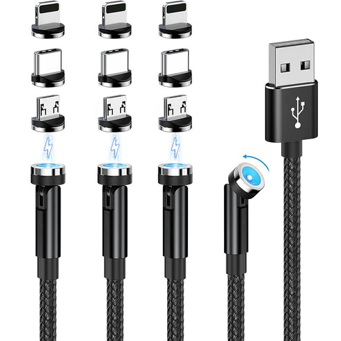 Shop 540° Rotating Magnetic Charging Cable 4 Pack (3/3/6/6ft) - 2.4A Fast Charge for iPhone, Samsung, Android & More!