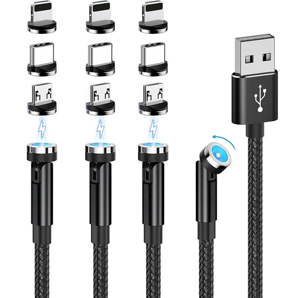 Shop 540° Rotating Magnetic Charging Cable 4 Pack (3/3/6/6ft) - 2.4A Fast Charge for iPhone, Samsung, Android & More!