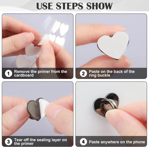 Moxweyeni 8 Pcs Cell Phone Finger Ring Adhesive Metal Phone Finger Grip Loop Stand Heart Grip Holder Charm Hook for DIY