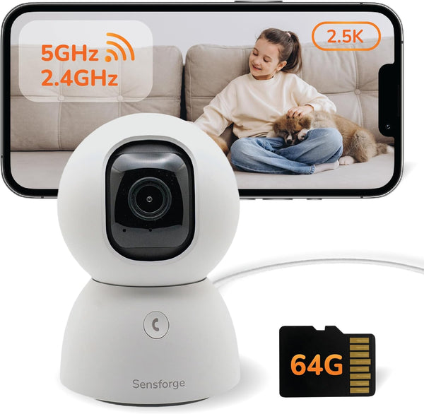 SensForge 2.5K Pan-Tilt Security Camera, 360 Dual-Band WiFi Camera for Home, Free AI
