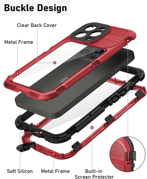 WIFORT Waterproof Case for iPhone 13 Pro, Metal Rugged Full Body Shockproof Aluminum Cover with Built-in Screen