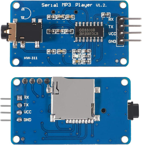 2Pcs YX5300 MP3 DORHEA UART Control Serial Music Player Module Voice Serial Port UART Control Module with TF Card Slot