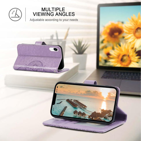 RFID Blocking Wallet Case for iPhone XR, Purple, 3 Card Holder Stand, Magnetic Protective Flip Cover