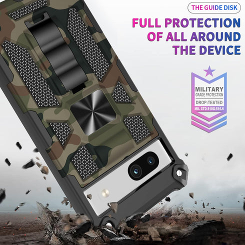 Ailiber for Pixel 7a Phone Case, Rugged Shockproof Cover with Screen Protector, Magnetic Car Mount & Kickstand (Camo)