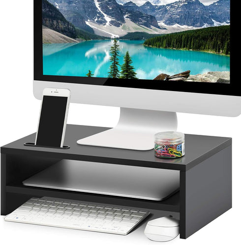 Marbrasse Monitor Stand Riser, 2 Pack 16.5 Inch 2 Tier Stand for Laptop Computer Storage, Desktop with Phone Holder