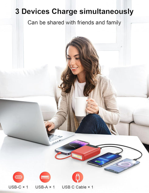 Nusyddy 27000mAh 22.5W Pack Portable Charger, Fast Charging Power Bank with Built-in Cable, USB C Battery with LED