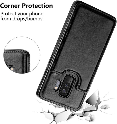 HianDier Wallet Case for Galaxy S9 Plus, Slim Protective Case with Credit Card Slot Holder, Black PU Leather Cover