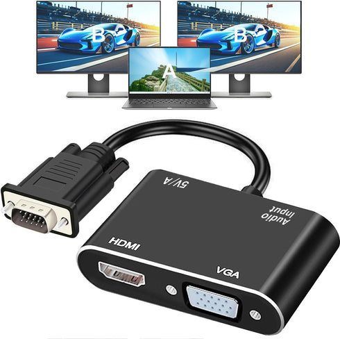 AKWOR VGA to HDMI+VGA Adapter for Dual Monitors, VGA to HDMI Adapter Splitter