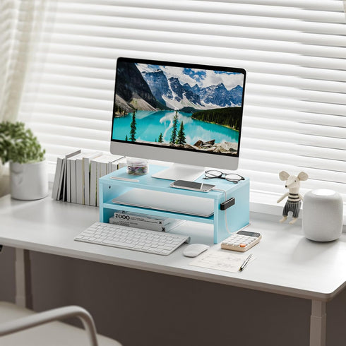16.5 Inch 2 Marbrasse Monitor Stand Riser, Tier Computer Printer Shelf Stand for Laptop Computer Screen Storage