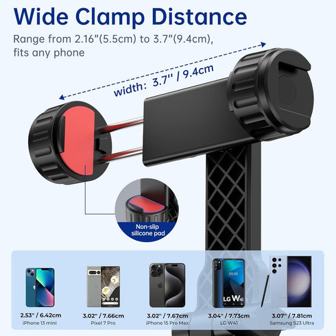 SYNCWIRE Tripod Phone Mount, Universal Smartphone Mount Adapter with 2 Cold Shoe and 1/4" Screw, Adjustable Cell Phone