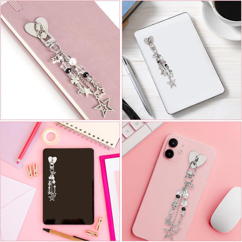 Sinbana Cute Charm Chain for Kindle, Star Pearl Keychain Strap Charm with Hook Decorative E-Reader Key Chain Decorating