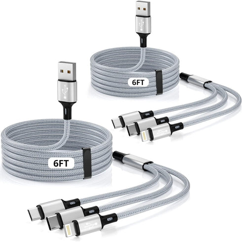 Multi Charging Cable, Multi 3 in 1 iPhone Charging Cable, Lightning/Type-C/Micro USB Universal Adapter 1.8M/6FT Long