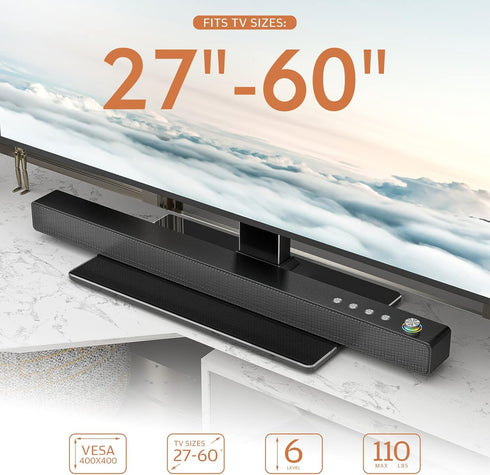 Universal TV Stand, Table Top Stand for 27-60 inch LCD LED TVs, 6 Level Height Adjustable with Tempered Glass Base