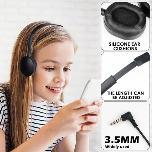 Kids Headphone Bulk 24 Pack for Classroom, Wholesale Earphones Class Set for Students Teens Children - Black