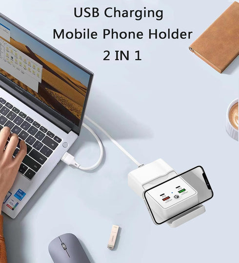 Charging Stand for iPhone 15 Pro, USB Hub 4Port 5FT with Phone Holder, Compatible with iPhone 15/14/13/12/11