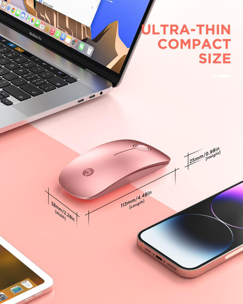 Bluetooth Wireless Mouse, Dual Connectivity, Quiet Click, Portable Cordless Mouse for Mac and Laptop