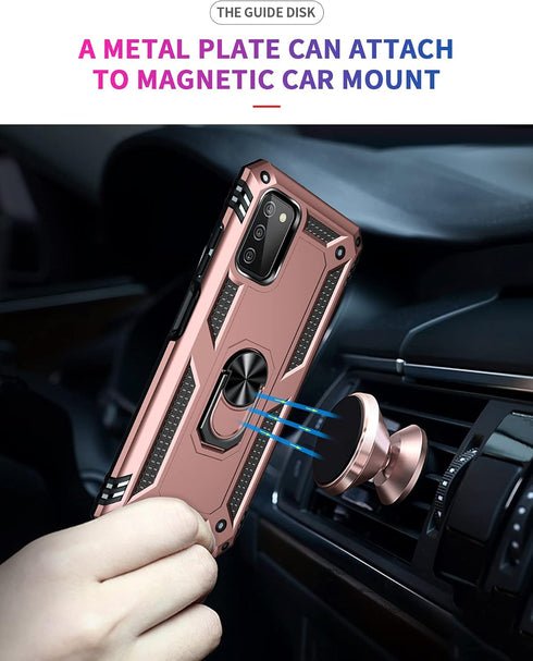 Military Grade Drop Impact Samsung Galaxy A03S Case - 360 Metal Rotating Ring Kickstand Holder Heavy Duty Case