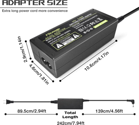 Facmogu DC 19V 3.42A Power Supply, 65 Watt AC to DC 19Volt Transformers with 2.42m Power Cord