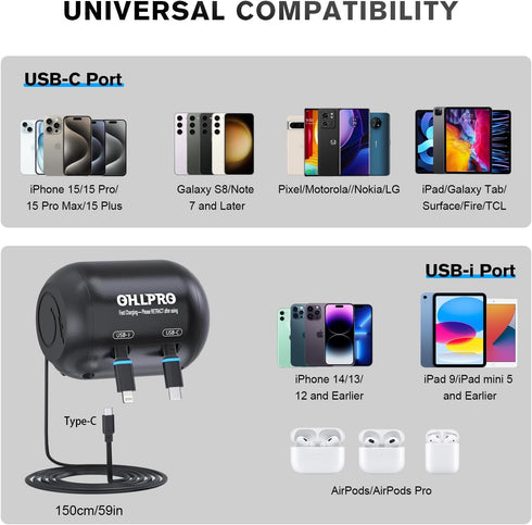 OHLPRO 2 in 1 Backseat Car Charging Station Box, 45W Fast Charge Multi Retractable Charger for iPhone/Samsung and